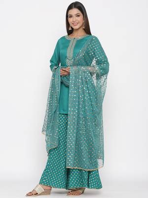 Juniper Green Net Polka Print Dupatta 1