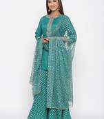 Juniper Green Net Polka Print Dupatta