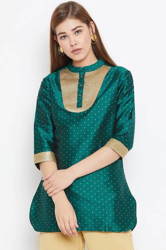 Olive printed silk tunics