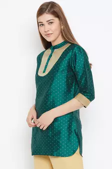Olive printed silk tunics