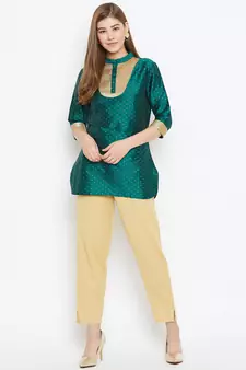Olive printed silk tunics