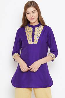 Purple embroidered silk tunics