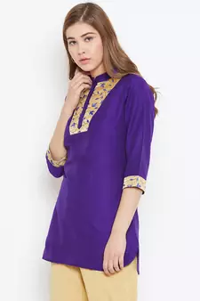 Purple embroidered silk tunics