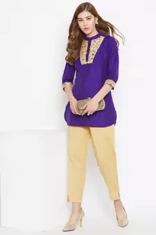 Purple embroidered silk tunics