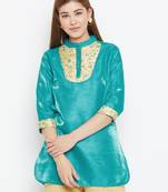 Green embroidered silk tunics