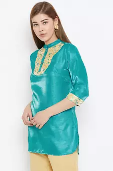 Green embroidered silk tunics