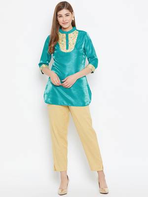 Green embroidered silk tunics 4