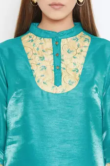 Green embroidered silk tunics