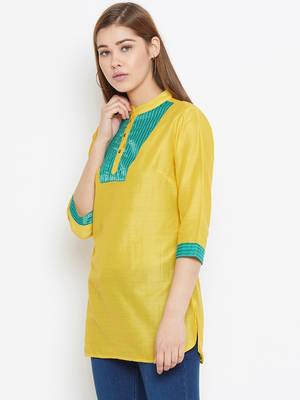 Yellow printed silk tunics 3