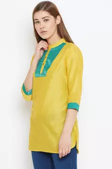 Yellow printed silk tunics