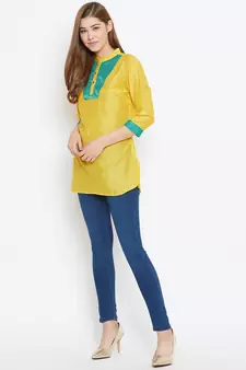 Yellow printed silk tunics