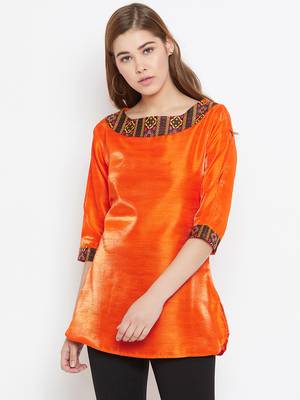 Orange embroidered silk tunics 1