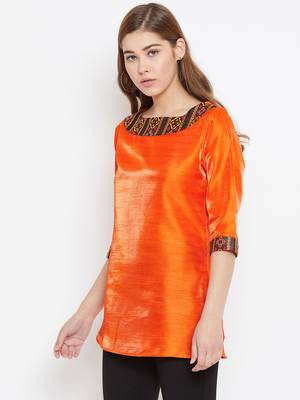 Orange embroidered silk tunics 3