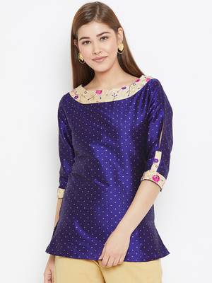 Navy-blue embroidered silk tunics 1