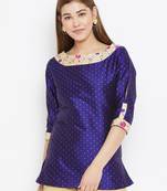 Navy-blue embroidered silk tunics