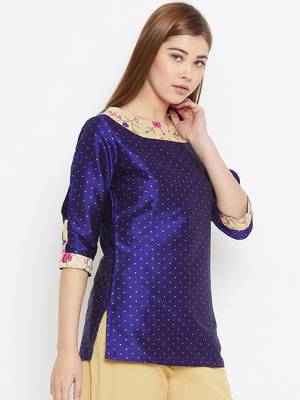 Navy-blue embroidered silk tunics 3