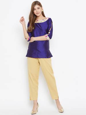 Navy-blue embroidered silk tunics 4