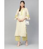 Myshka Women's Multi Cotton Printed Full Sleeve Round Neck Casual Kurta Palazzo Set
