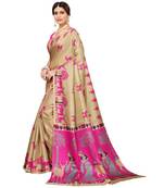 Beige Art Silk Printed Saree With Blouse For Women