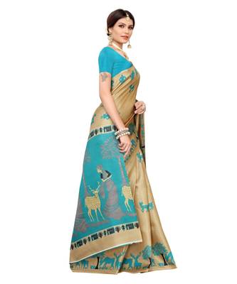 Beige Art Silk Printed Saree With Blouse For Women 1