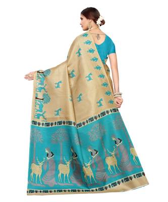 Beige Art Silk Printed Saree With Blouse For Women 3