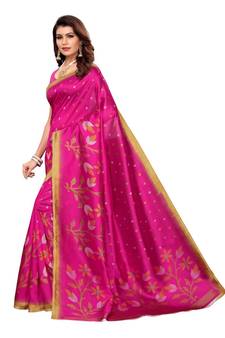 Black Art Silk Printed Saree With Blouse For Women