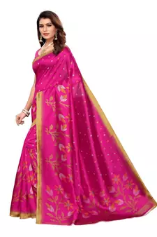 Black Art Silk Printed Saree With Blouse For Women