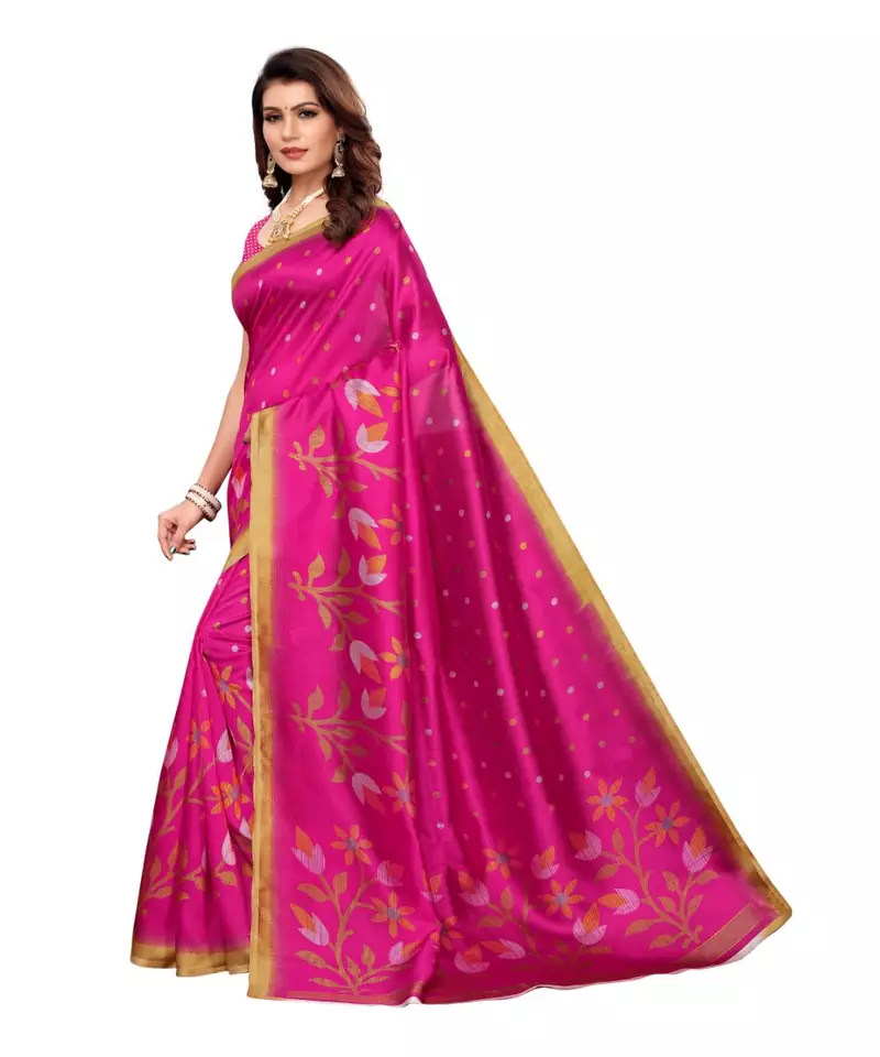 Black Art Silk Printed Saree With Blouse For Women