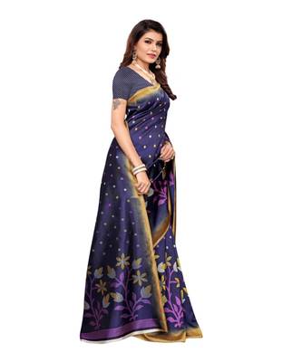 Blue Art Silk Printed Saree With Blouse For Women 2