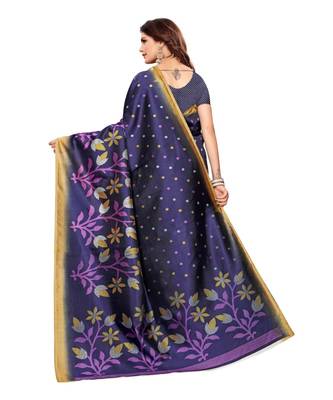 Blue Art Silk Printed Saree With Blouse For Women 3