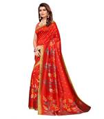 Orange Art Silk Printed Saree With Blouse For Women