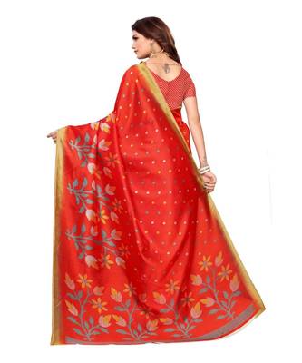 Orange Art Silk Printed Saree With Blouse For Women 3