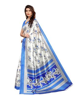 White Art Silk Printed Saree With Blouse For Women 1