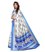 White Art Silk Printed Saree With Blouse For Women
