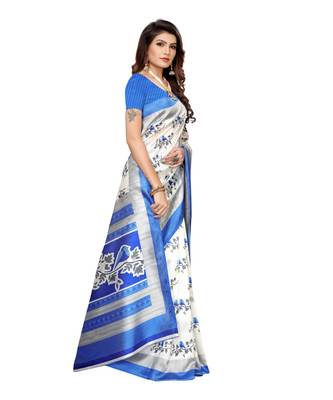 White Art Silk Printed Saree With Blouse For Women 2