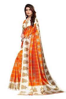 Orange Art Silk Printed Saree With Blouse For Women