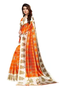 Orange Art Silk Printed Saree With Blouse For Women
