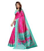 Blue Art Silk Printed Saree With Blouse For Women