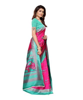 Blue Art Silk Printed Saree With Blouse For Women 2