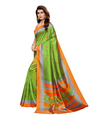 Green Art Silk Printed Saree With Blouse For Women 1