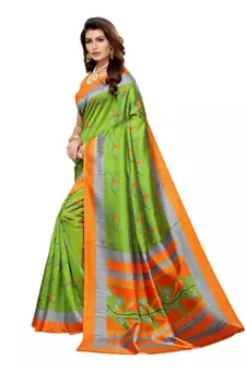 Green Art Silk Printed Saree With Blouse For Women