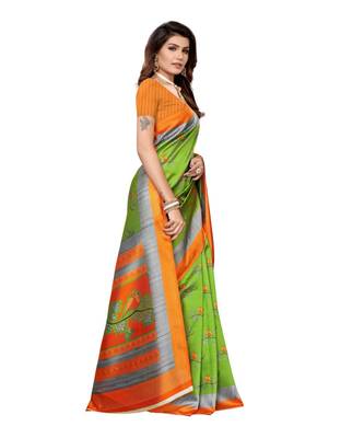 Green Art Silk Printed Saree With Blouse For Women 2