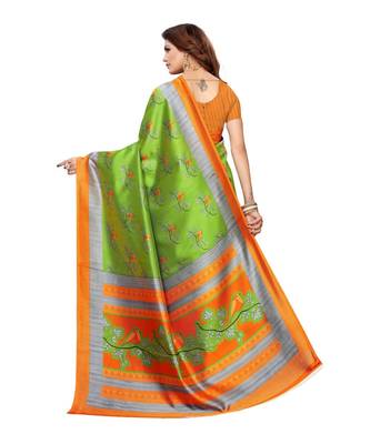 Green Art Silk Printed Saree With Blouse For Women 3