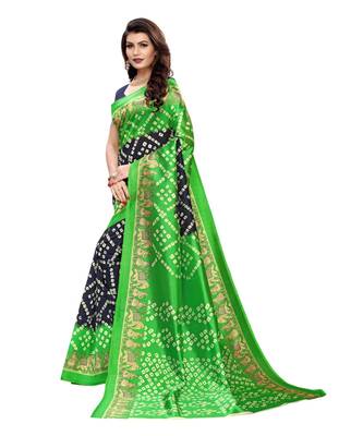 Blue Art Silk Printed Saree With Blouse For Women 1