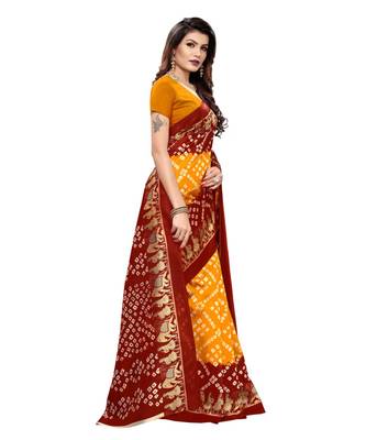 Red Art Silk Printed Saree With Blouse For Women 2