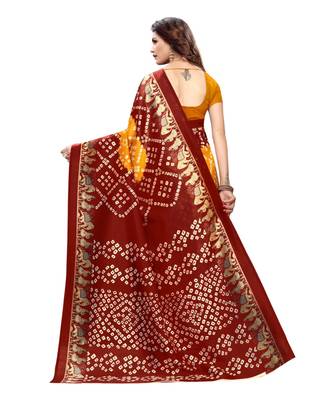 Red Art Silk Printed Saree With Blouse For Women 3