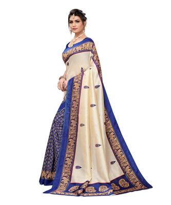 Cream Art Silk Printed Saree With Blouse For Women 1