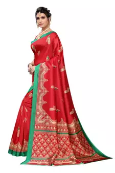 Red Art Silk Printed Saree With Blouse For Women