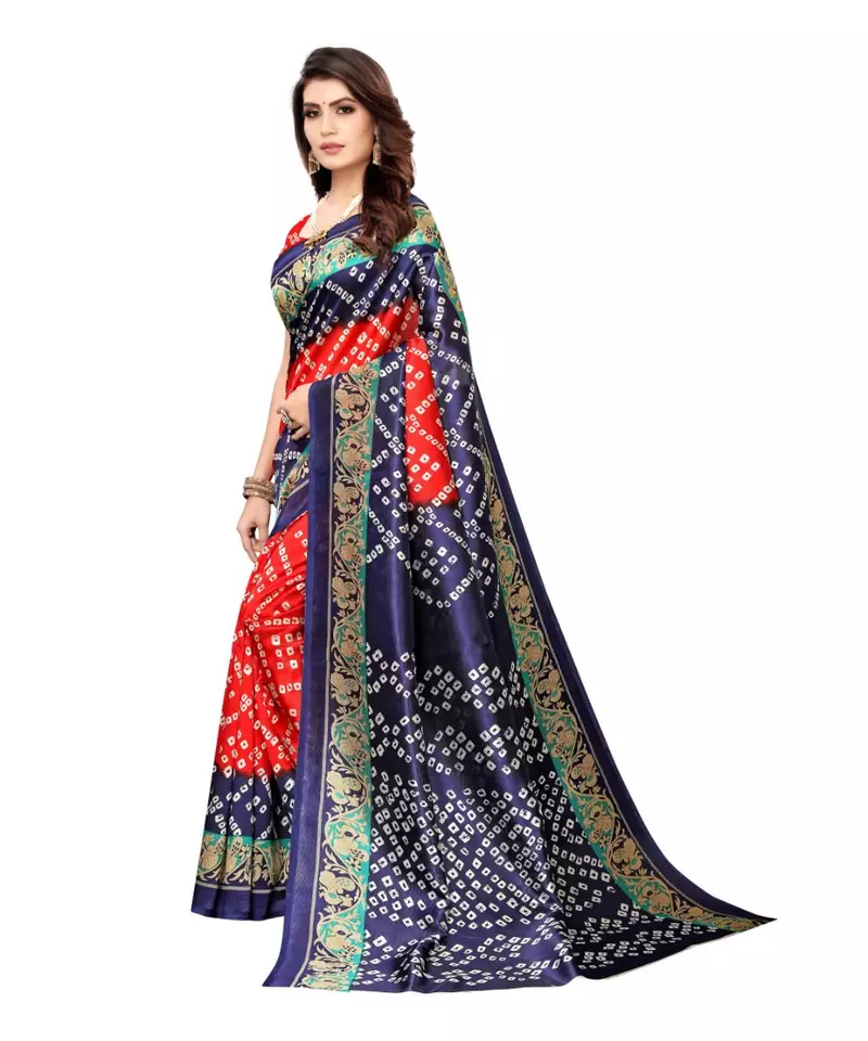 Red Art Silk Printed Saree With Blouse For Women
