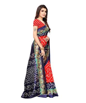 Red Art Silk Printed Saree With Blouse For Women 2